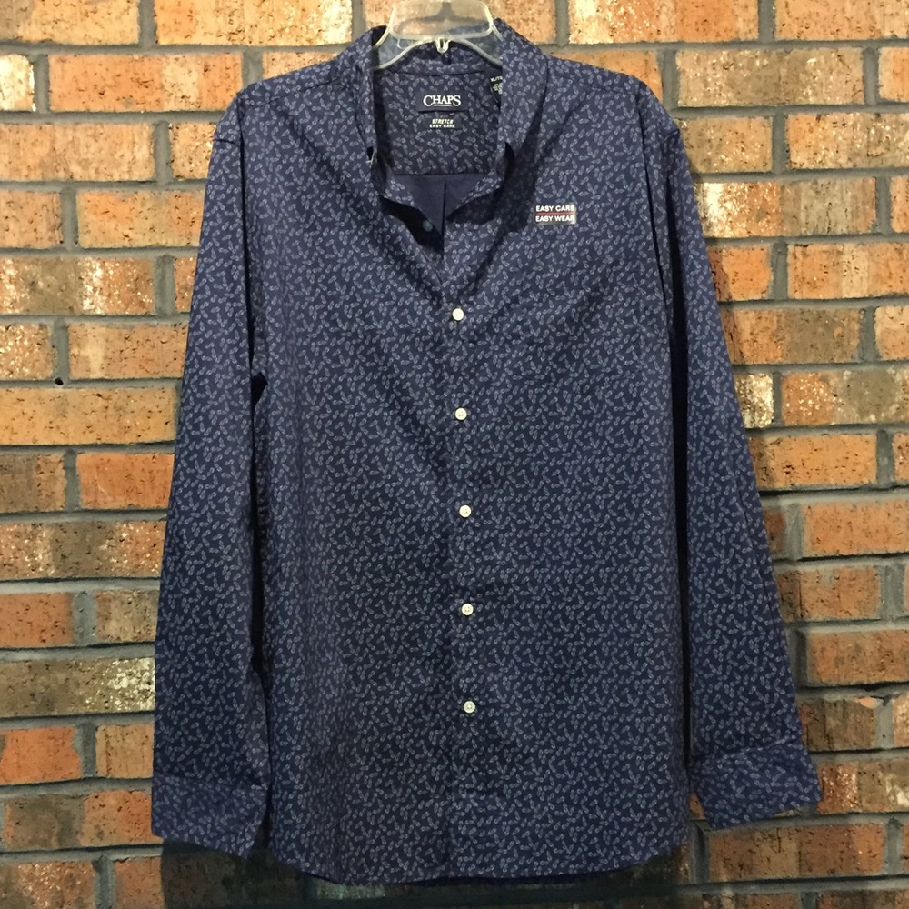 CHAPS-DEEP NAVY CASUAL SHIRT WITH MUTED PRINT